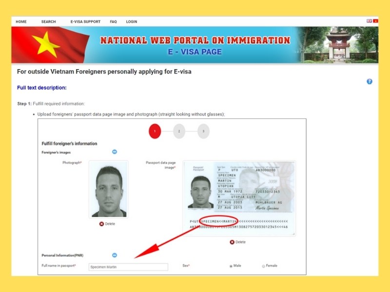Vietnam E-visa application form